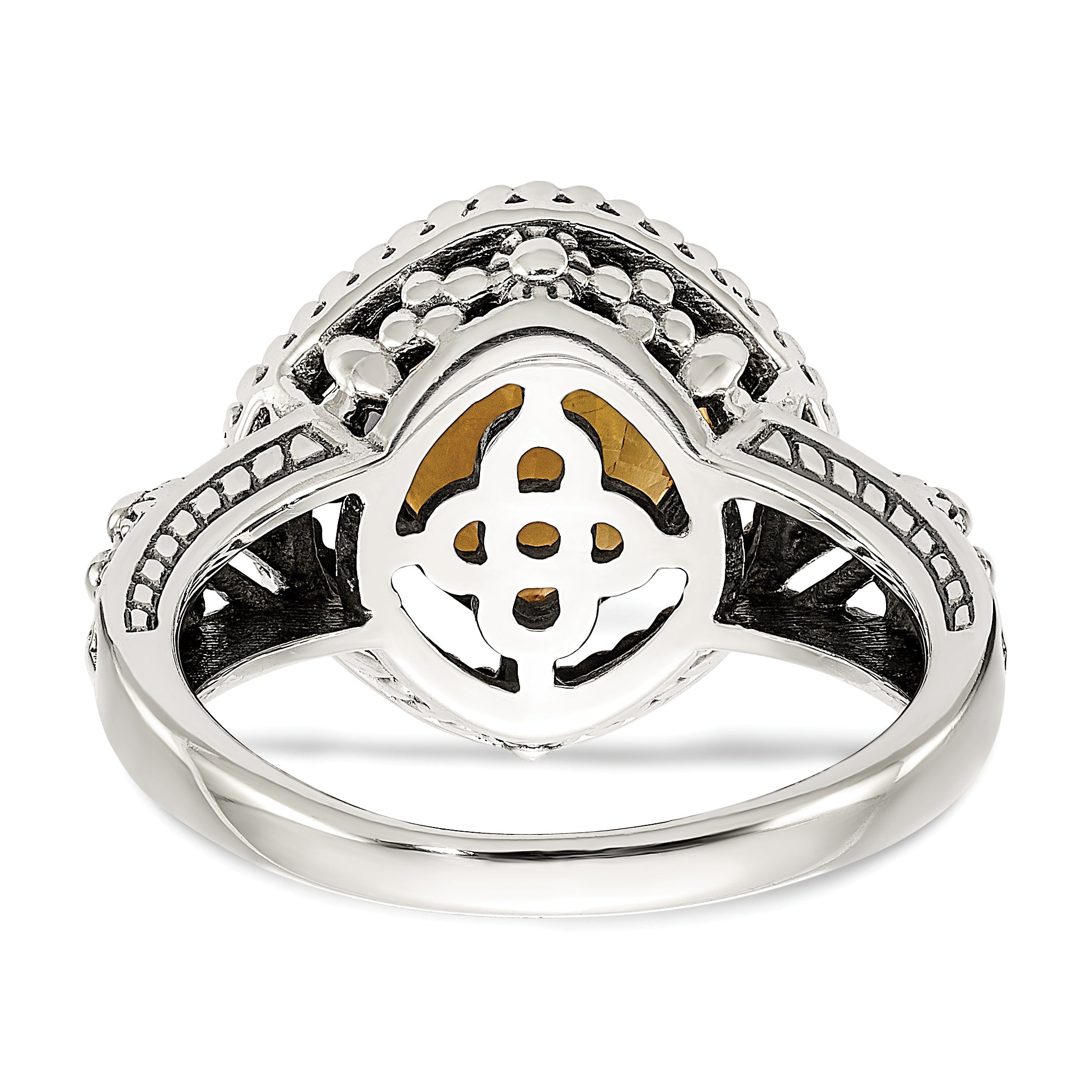 Shey Couture Sterling Silver with 14K Accent Antiqued Cushion Citrine Ring