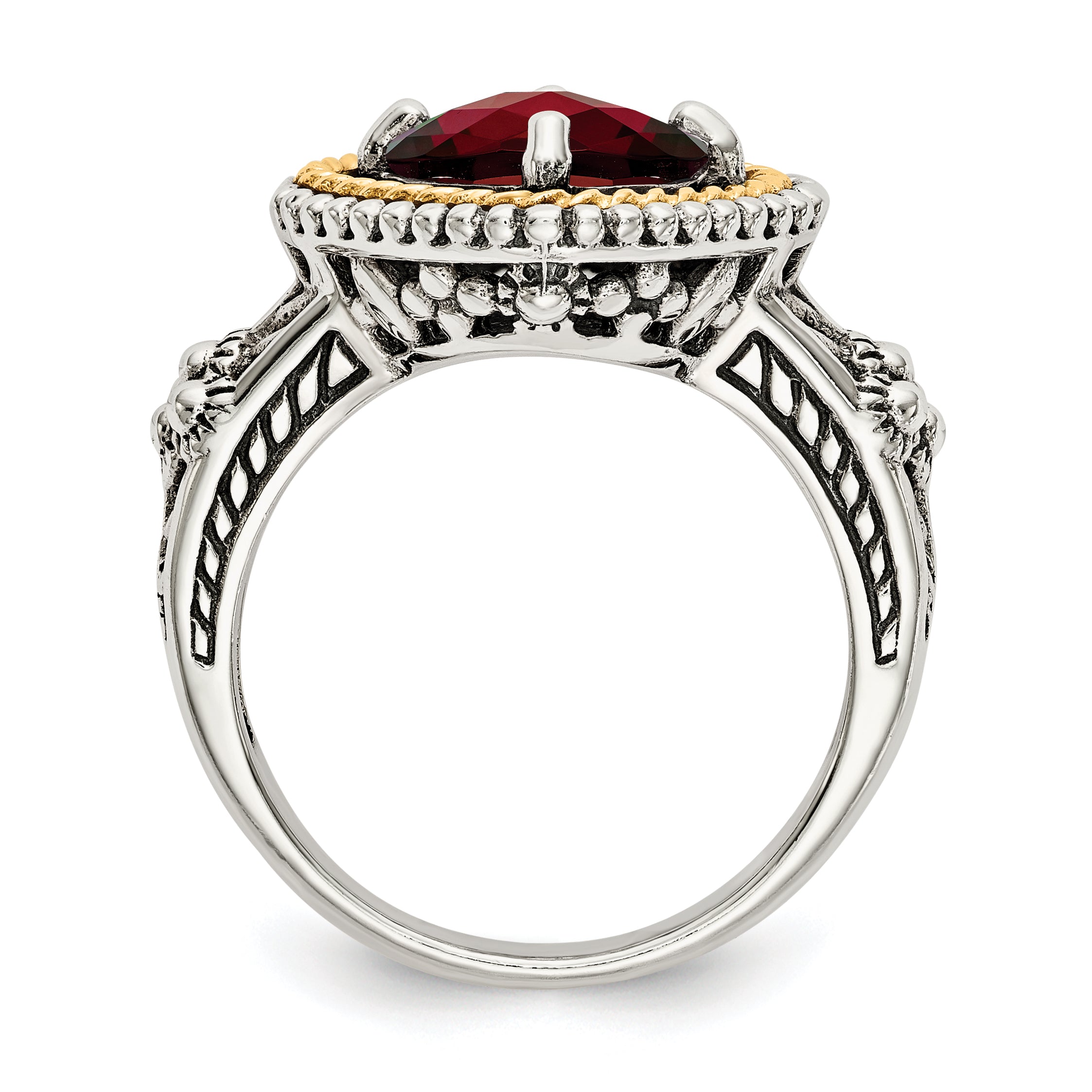 Shey Couture Sterling Silver with 14K Accent Antiqued Checkerboard Cushion Garnet Ring Secondary image