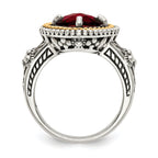 Shey Couture Sterling Silver with 14K Accent Antiqued Checkerboard Cushion Garnet Ring