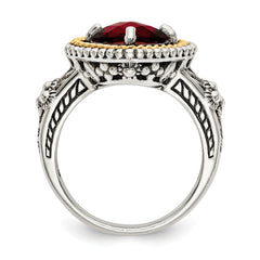 Shey Couture Sterling Silver with 14K Accent Antiqued Checkerboard Cushion Garnet Ring