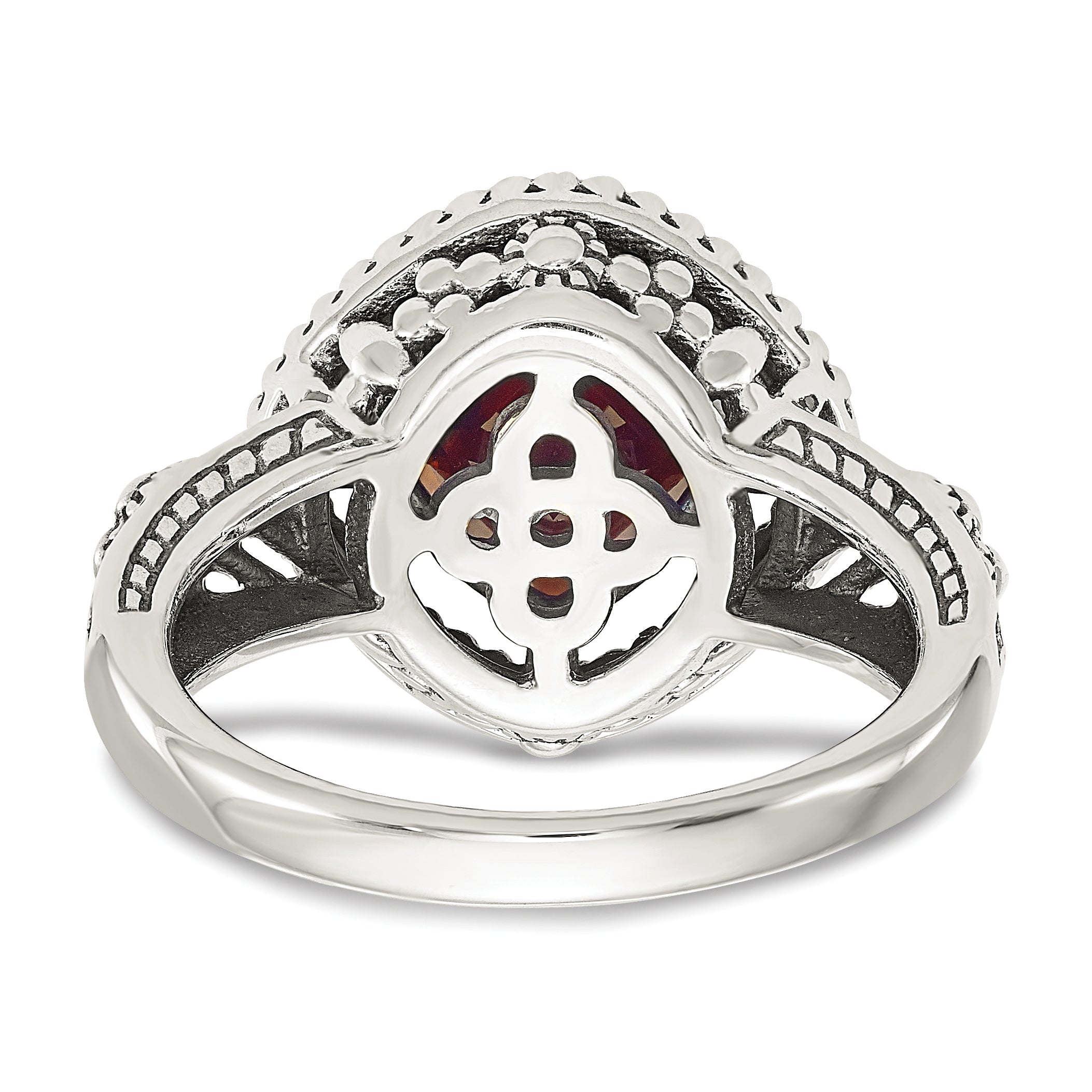 Shey Couture Sterling Silver with 14K Accent Antiqued Checkerboard Cushion Garnet Ring