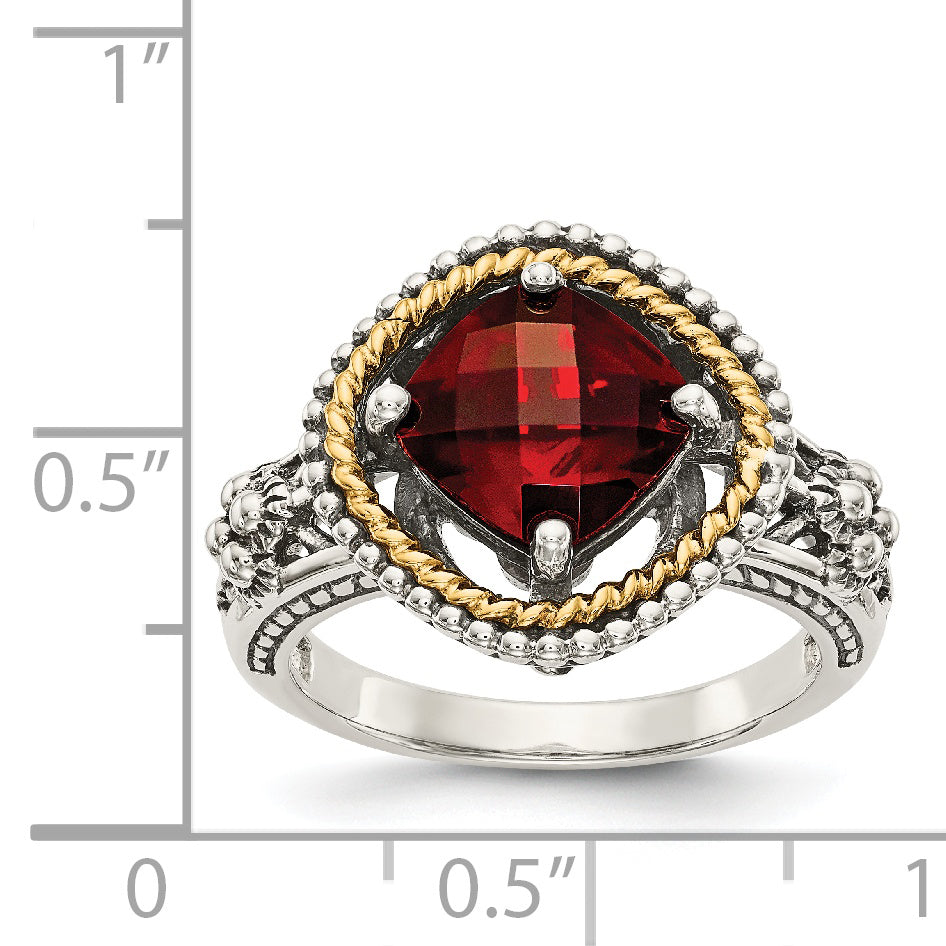 Shey Couture Sterling Silver with 14K Accent Antiqued Checkerboard Cushion Garnet Ring