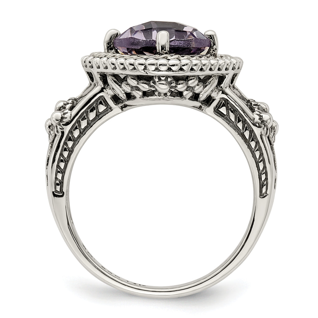 Shey Couture Sterling Silver with 14K Accent Antiqued Cushion Pink Quartz Ring