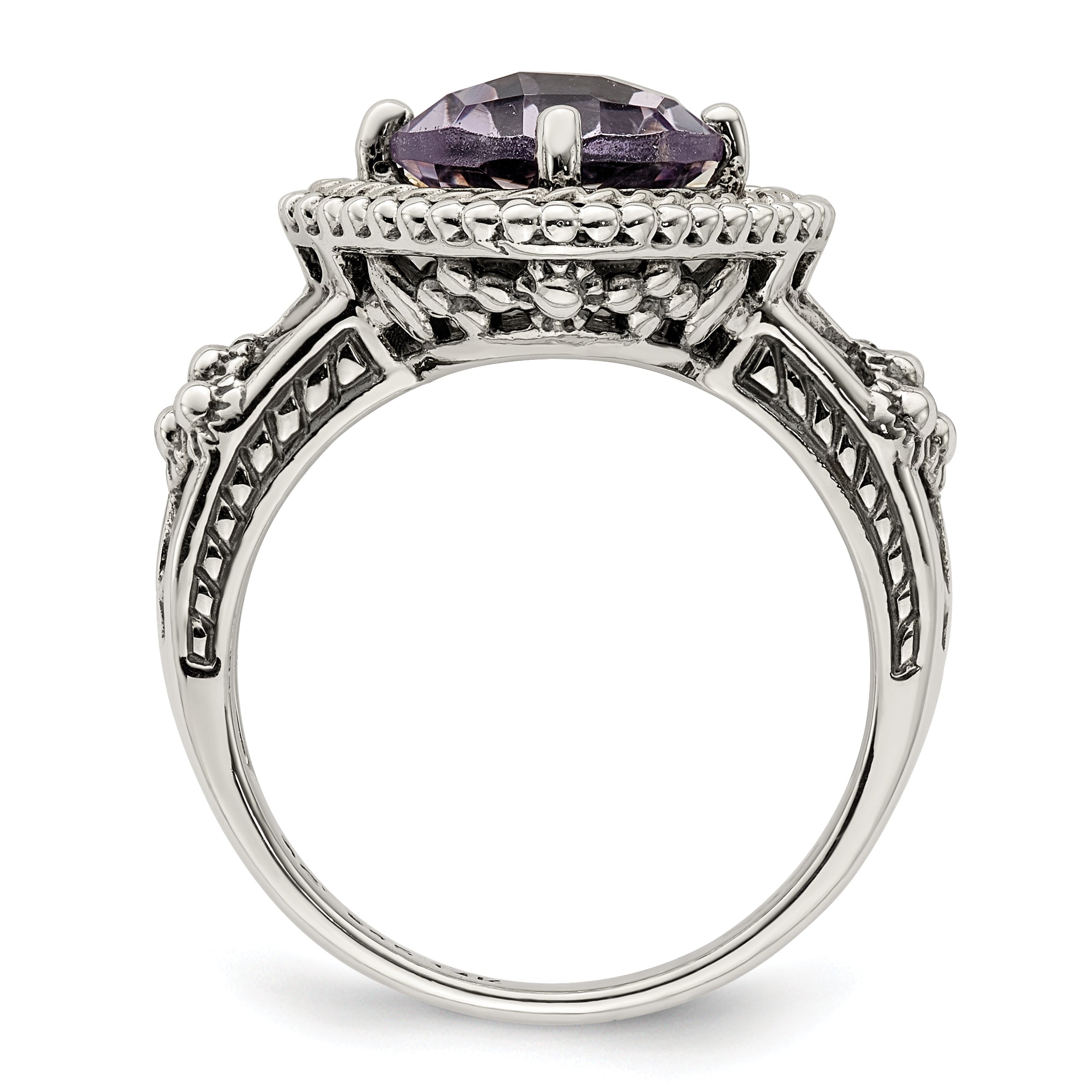Shey Couture Sterling Silver with 14K Accent Antiqued Cushion Pink Quartz Ring