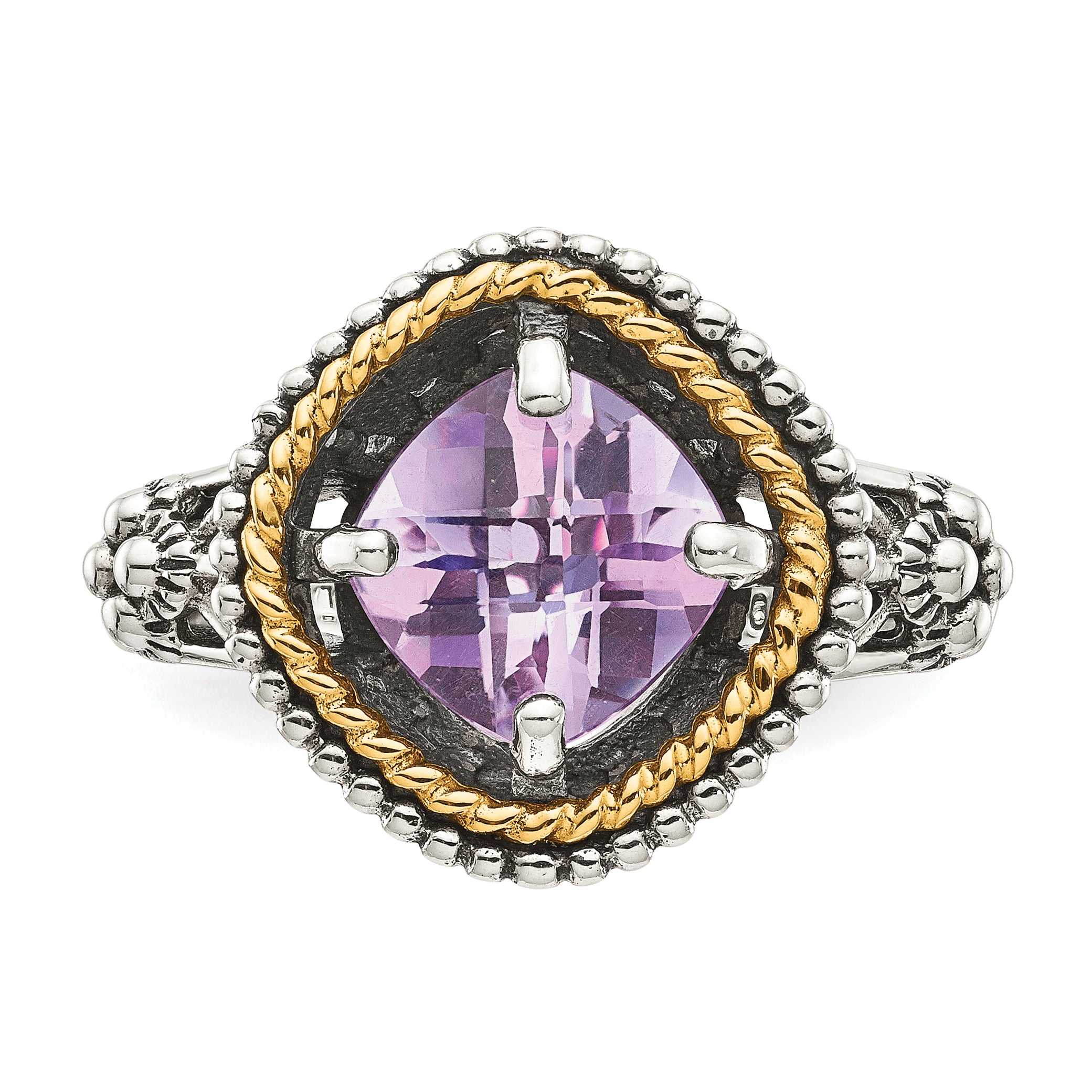 Shey Couture Sterling Silver with 14K Accent Antiqued Cushion Pink Quartz Ring