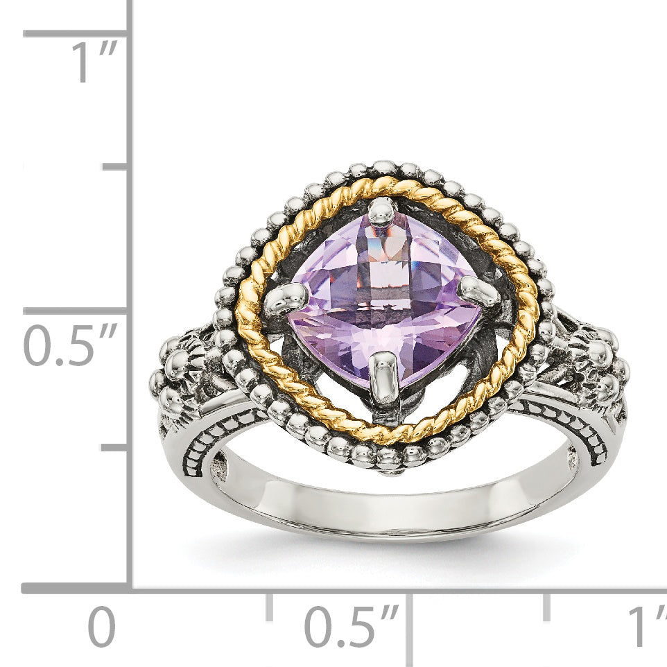 Shey Couture Sterling Silver with 14K Accent Antiqued Cushion Pink Quartz Ring