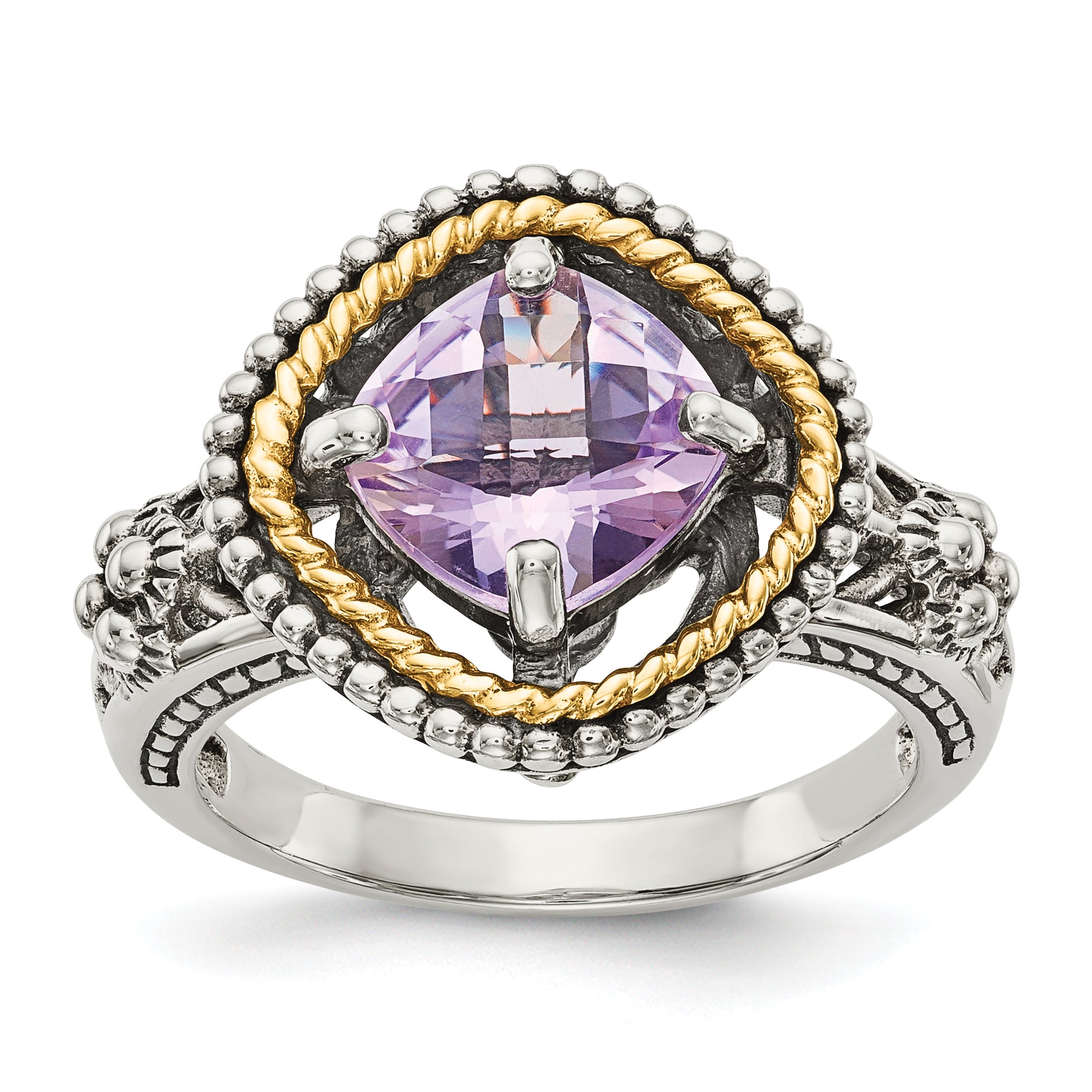 Shey Couture Sterling Silver with 14K Accent Antiqued Cushion Pink Quartz Ring Main image