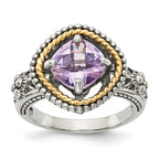 Shey Couture Sterling Silver with 14K Accent Antiqued Cushion Pink Quartz Ring