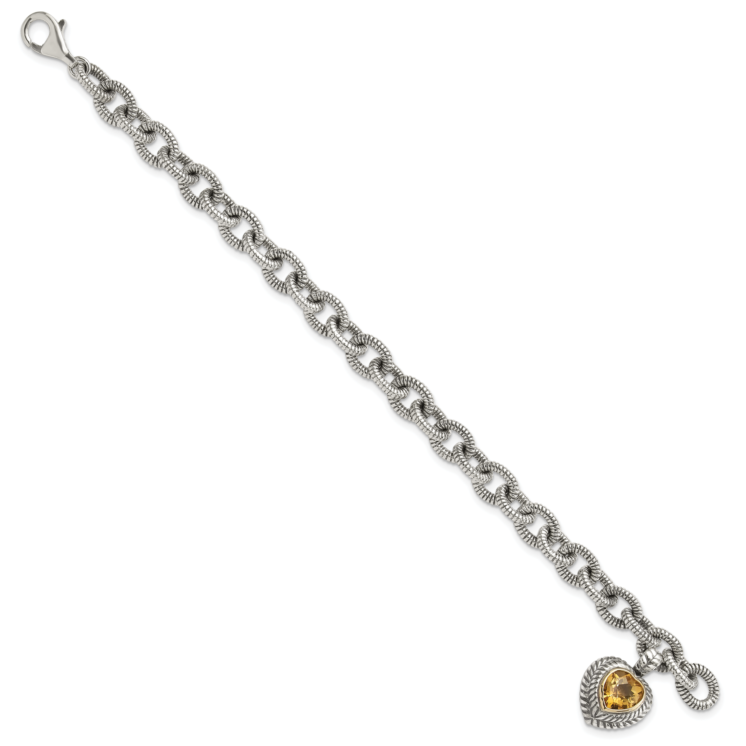 Shey Couture Sterling Silver with 14K Accent 7.5 Inch Antiqued Citrine Heart Bracelet Secondary image