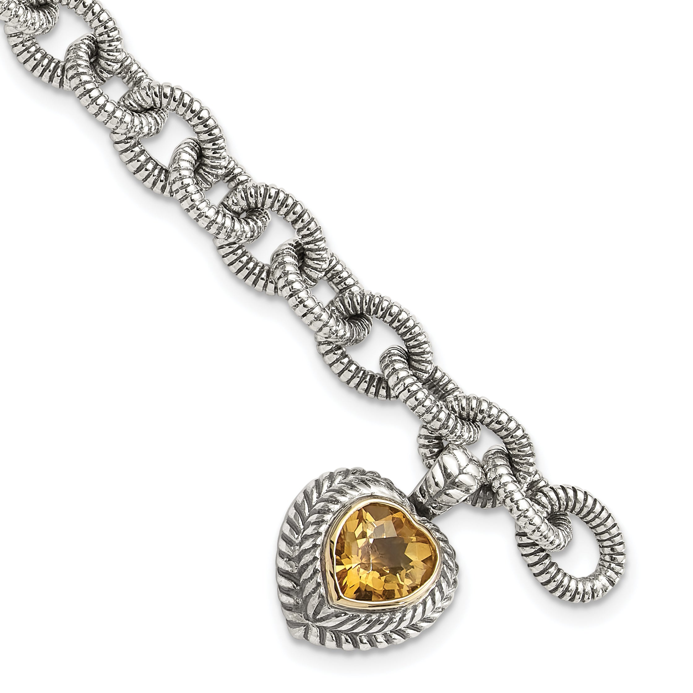 Shey Couture Sterling Silver with 14K Accent 7.5 Inch Antiqued Citrine Heart Bracelet Main image