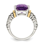 Shey Couture Sterling Silver with 14K Accent Antiqued Checkerboard-cut Cushion Chanel-set Amethyst Ring