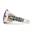 Shey Couture Sterling Silver with 14K Accent Antiqued Checkerboard-cut Cushion Chanel-set Amethyst Ring