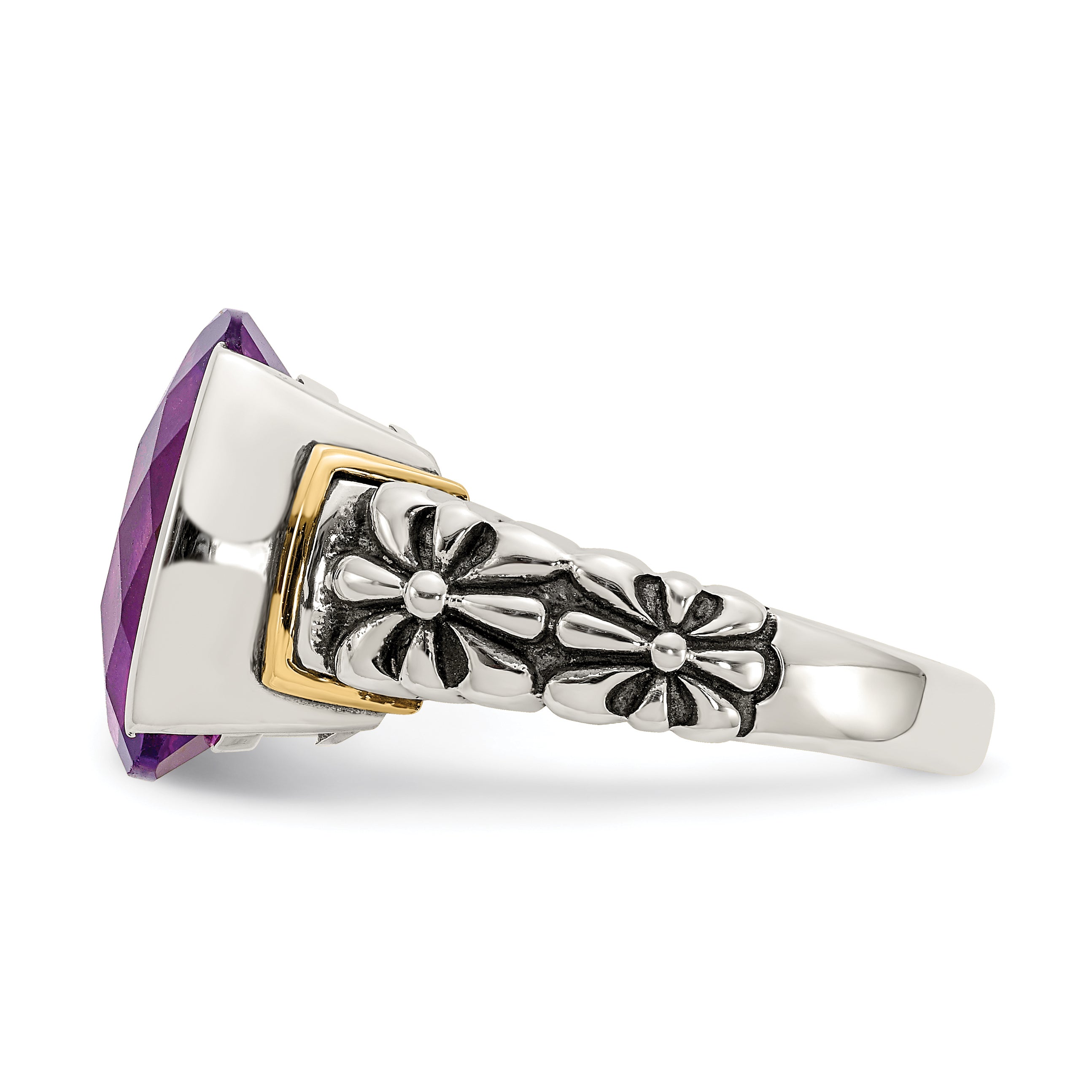 Shey Couture Sterling Silver with 14K Accent Antiqued Checkerboard-cut Cushion Chanel-set Amethyst Ring