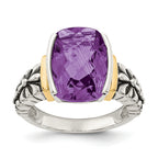 Shey Couture Sterling Silver with 14K Accent Antiqued Checkerboard-cut Cushion Chanel-set Amethyst Ring
