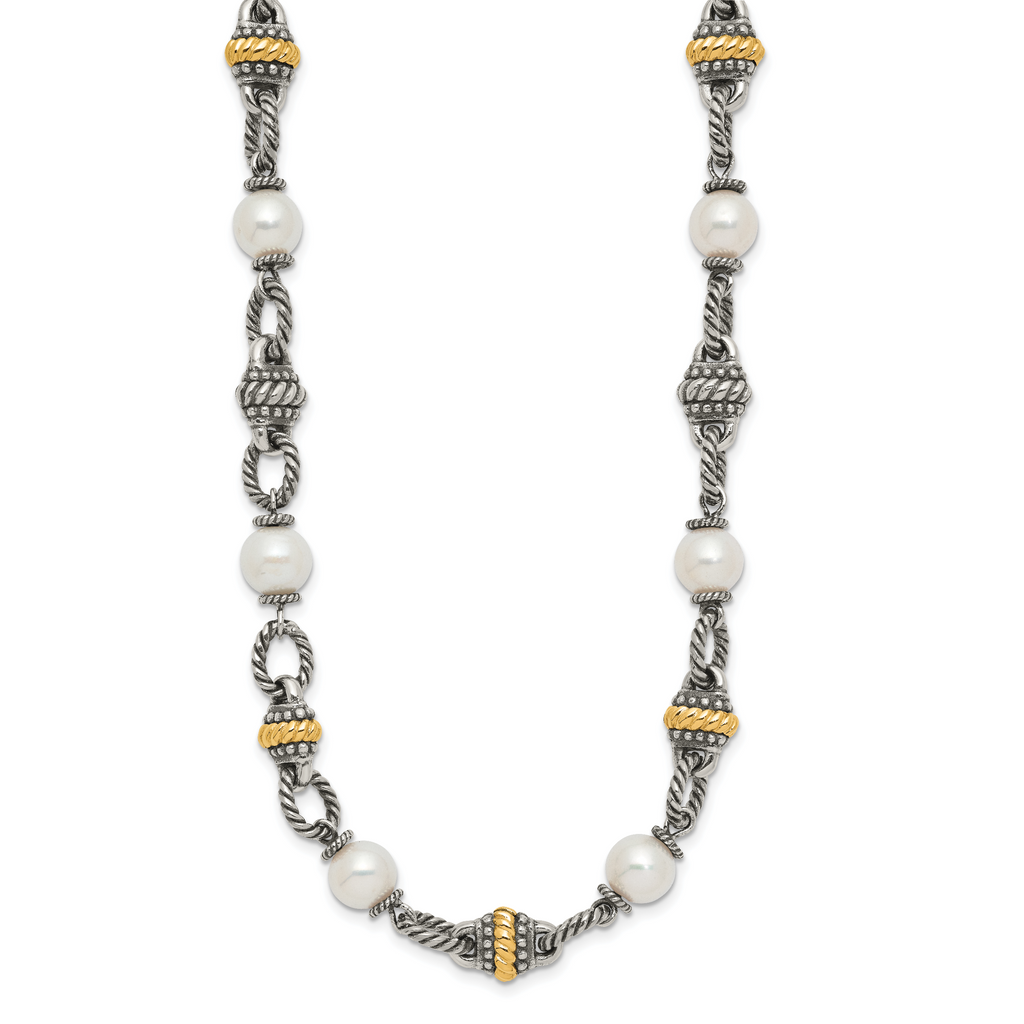 Shey Couture Sterling Silver with 14K Accent 18 Inch Antiqued 8mm Freshwater Cultured Pearl Necklace