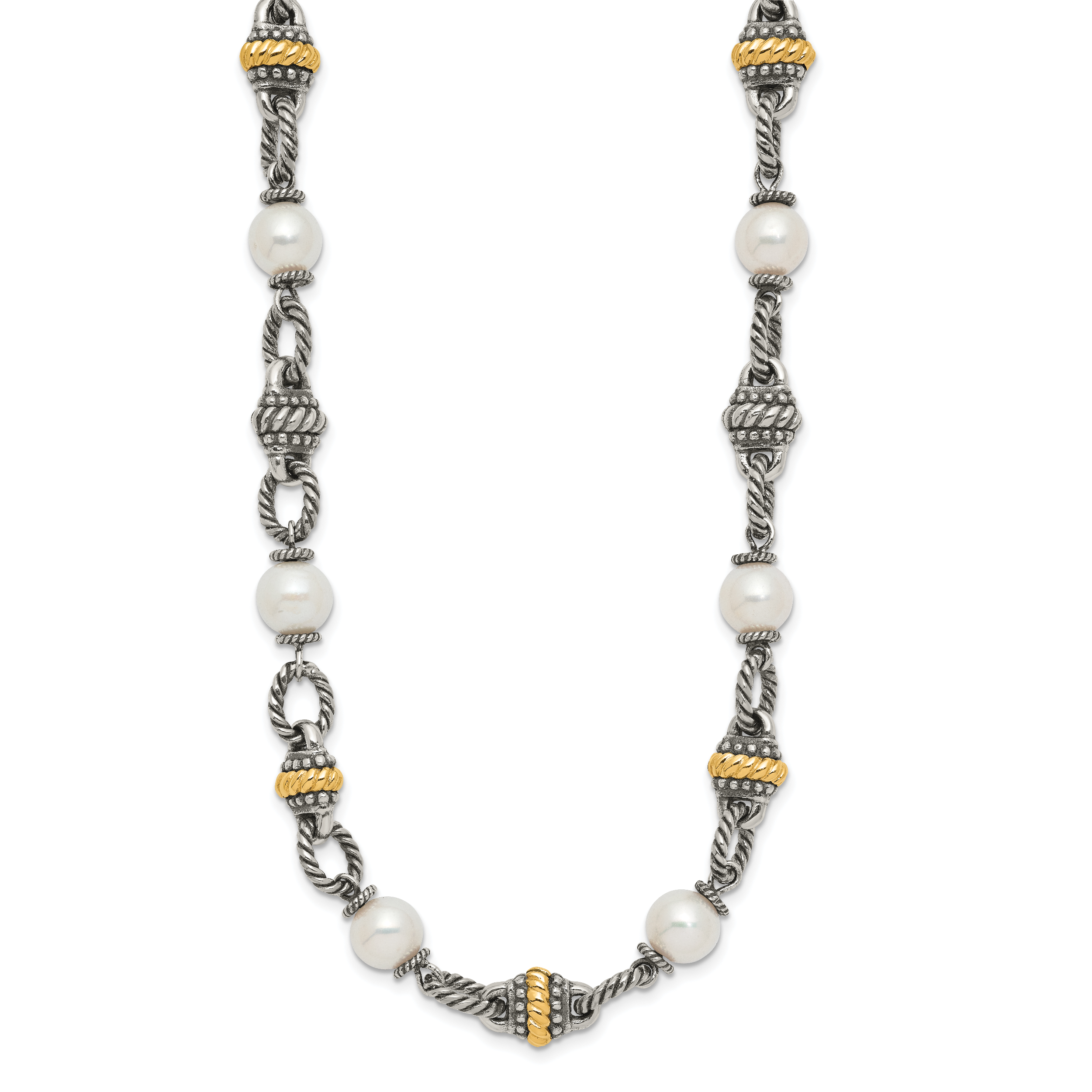 Shey Couture Sterling Silver with 14K Accent 18 Inch Antiqued 8mm Freshwater Cultured Pearl Necklace