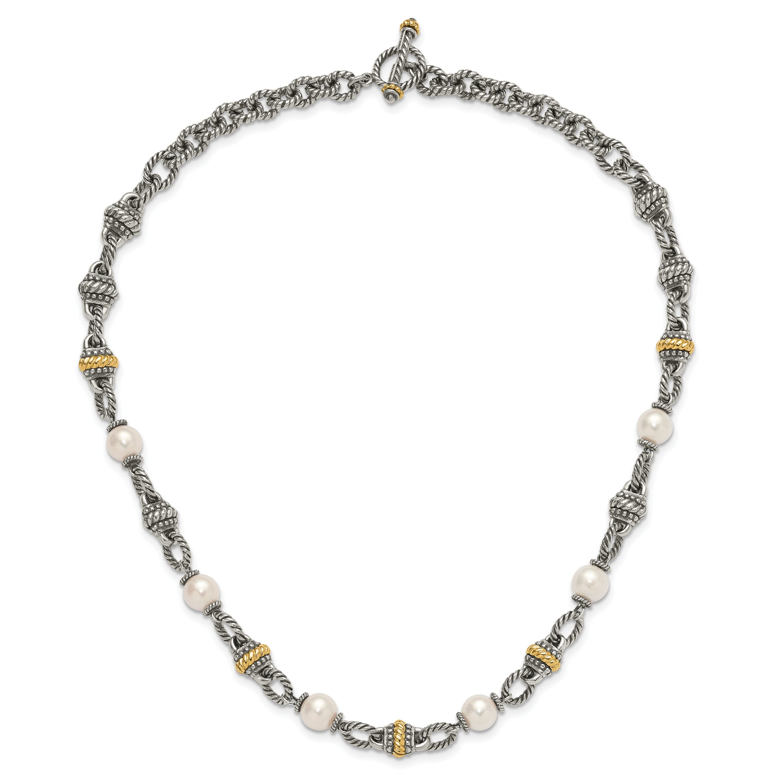 Shey Couture Sterling Silver with 14K Accent 18 Inch Antiqued 8mm Freshwater Cultured Pearl Necklace