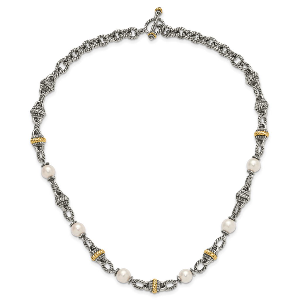 Shey Couture Sterling Silver with 14K Accent 18 Inch Antiqued 8mm Freshwater Cultured Pearl Necklace