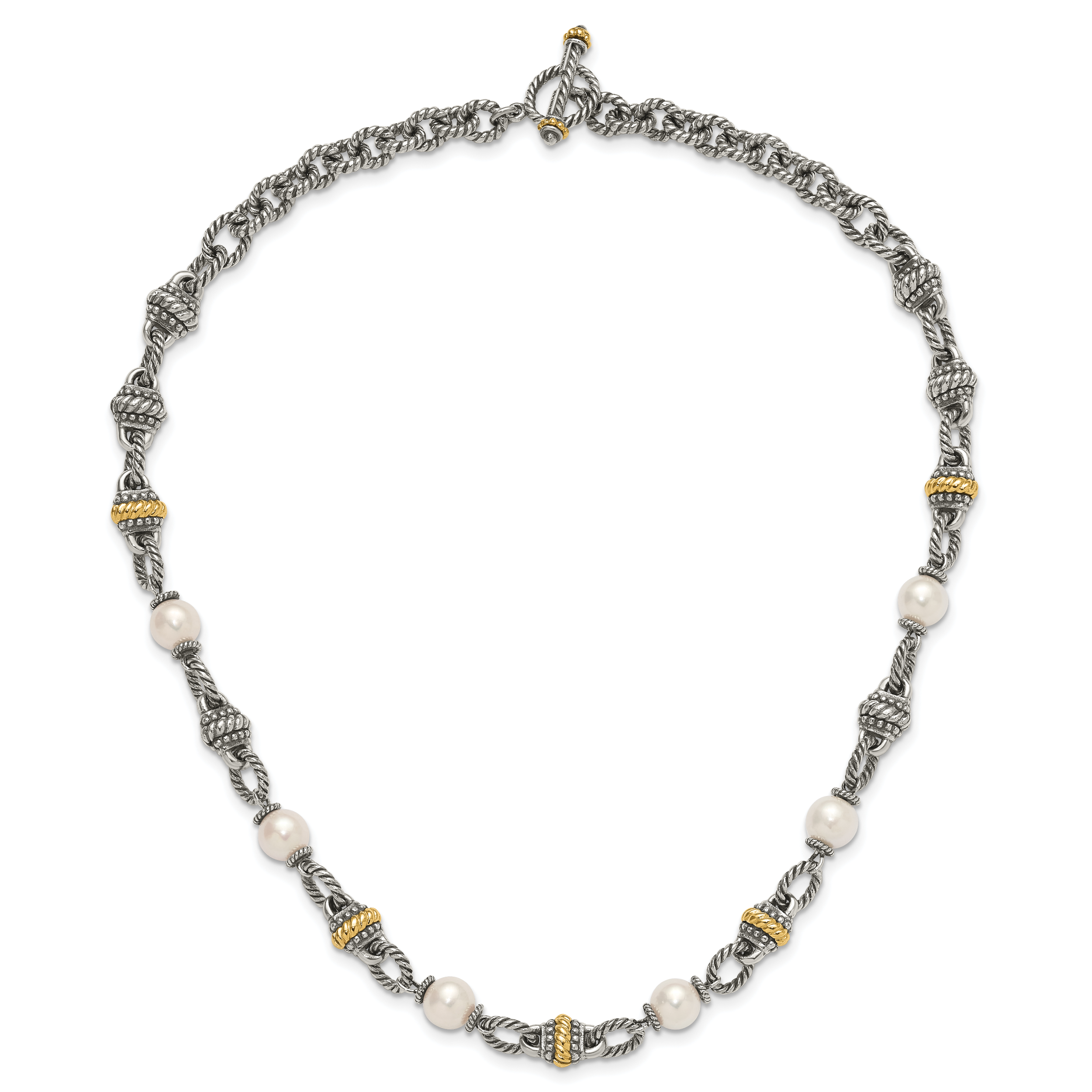 Shey Couture Sterling Silver with 14K Accent 18 Inch Antiqued 8mm Freshwater Cultured Pearl Necklace