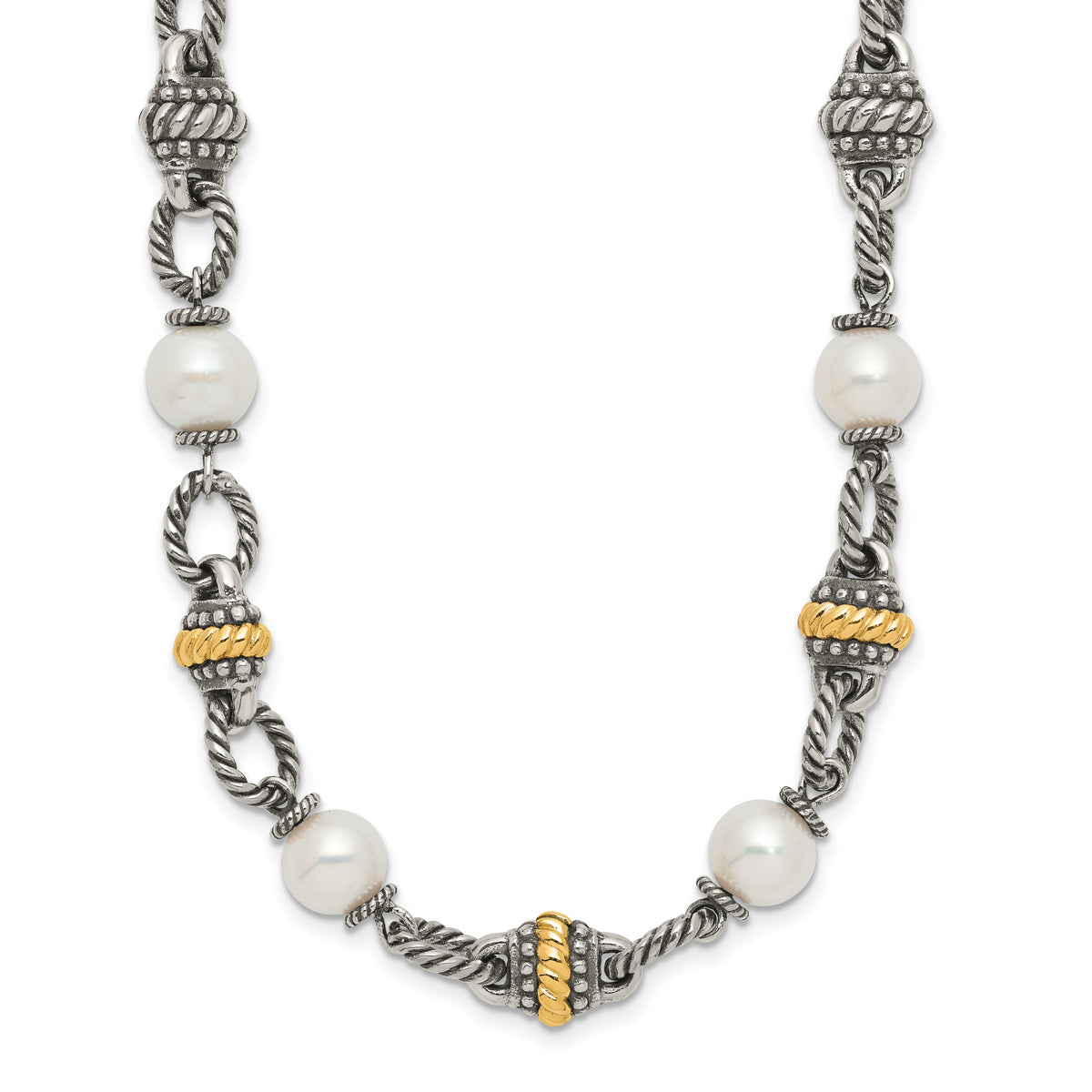 Shey Couture Sterling Silver with 14K Accent 18 Inch Antiqued 8mm Freshwater Cultured Pearl Necklace