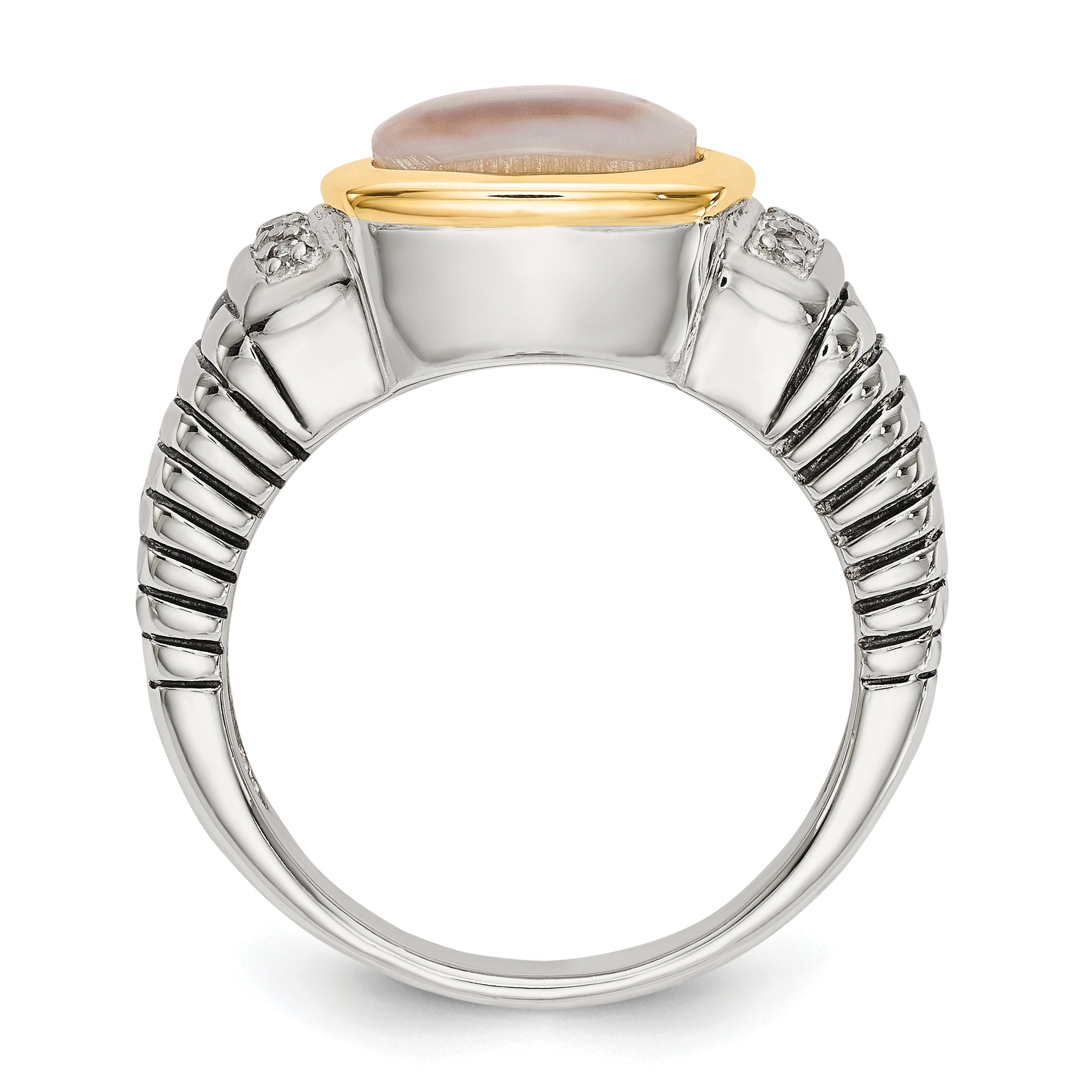 Shey Couture Sterling Silver with 14K Accent Antiqued Black Mother of Pearl and Diamond Ring Secondary image