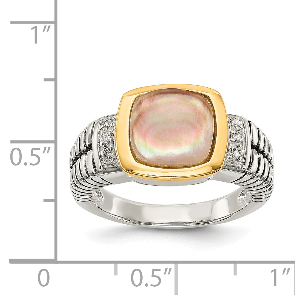 Shey Couture Sterling Silver with 14K Accent Antiqued Black Mother of Pearl and Diamond Ring