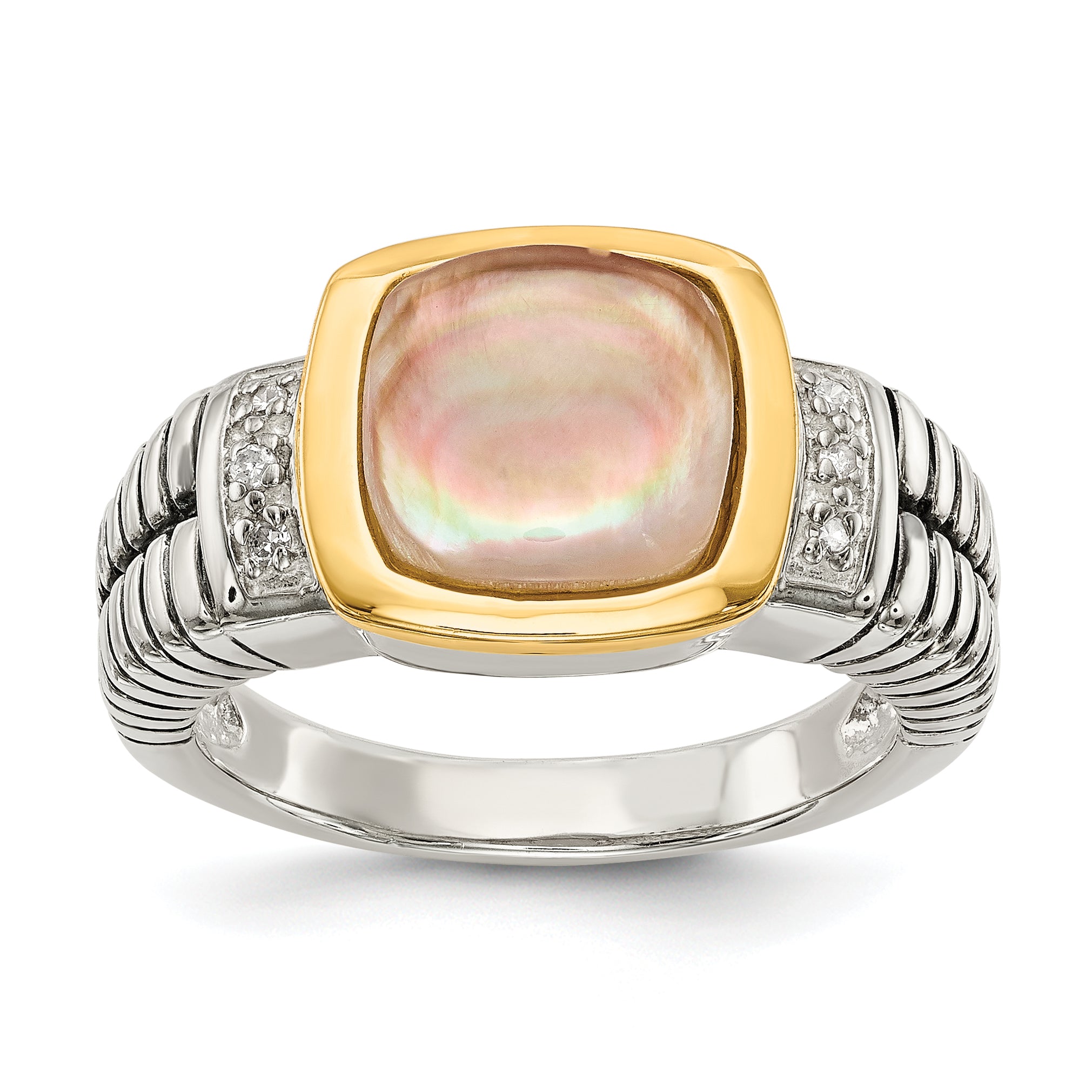 Shey Couture Sterling Silver with 14K Accent Antiqued Black Mother of Pearl and Diamond Ring Main image