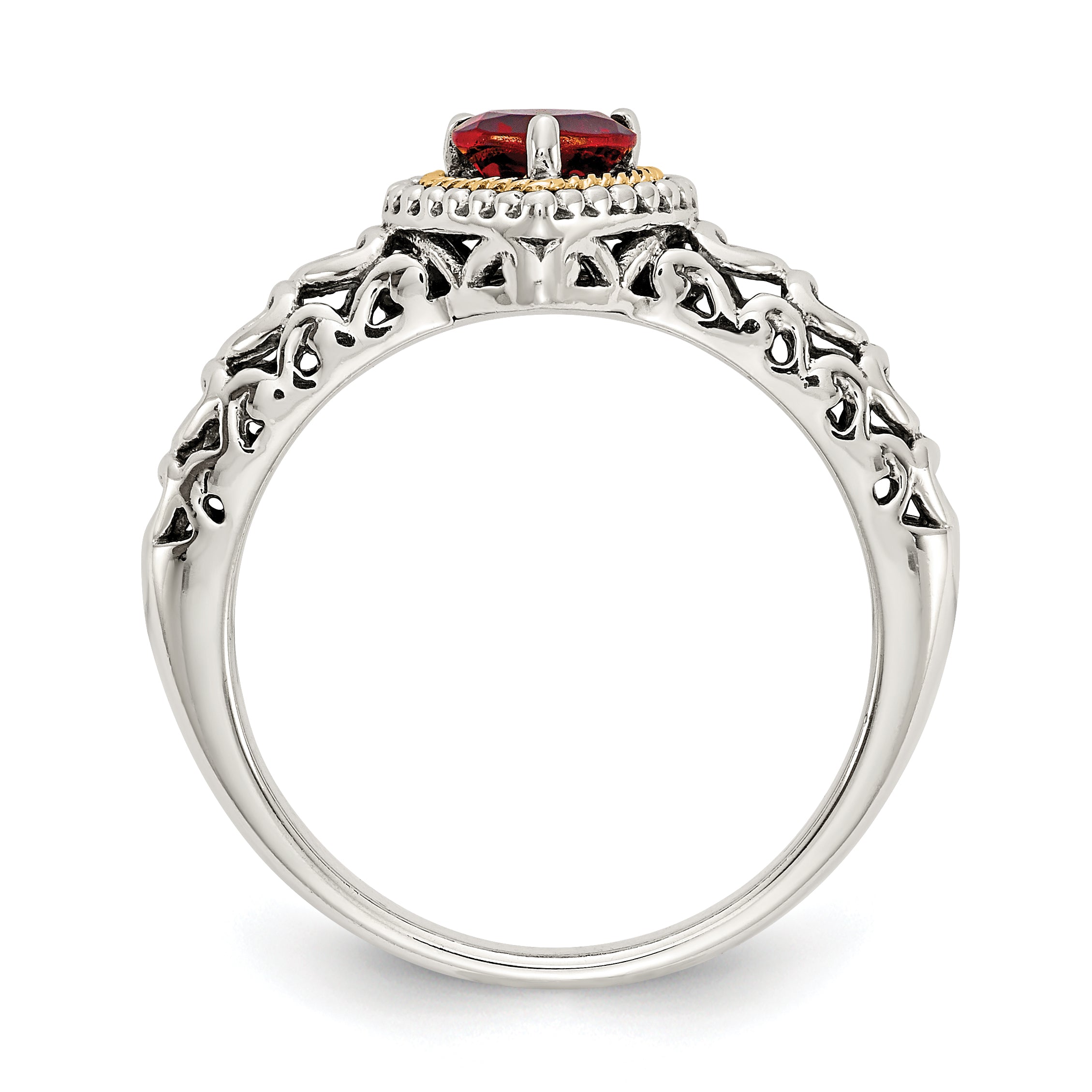 Shey Couture Sterling Silver with 14K Accent Antiqued Heart Garnet Ring Secondary image