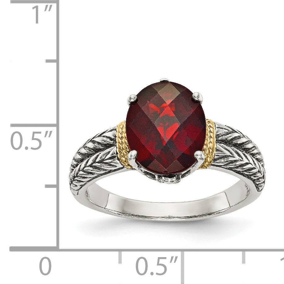 Shey Couture Sterling Silver with 14K Accent Antiqued Oval Garnet Ring