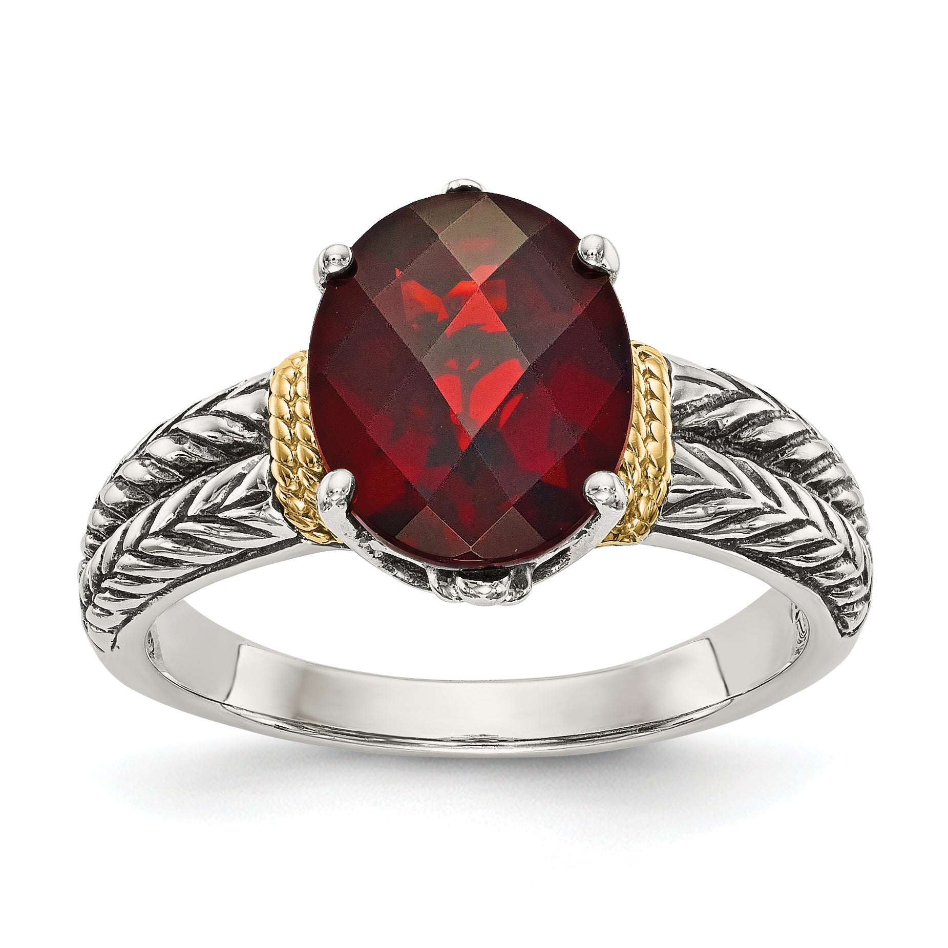 Shey Couture Sterling Silver with 14K Accent Antiqued Oval Garnet Ring Main image