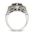 Shey Couture Sterling Silver with 14K Accent Antiqued Diamond and Checkerboard Cushion Garnet Ring