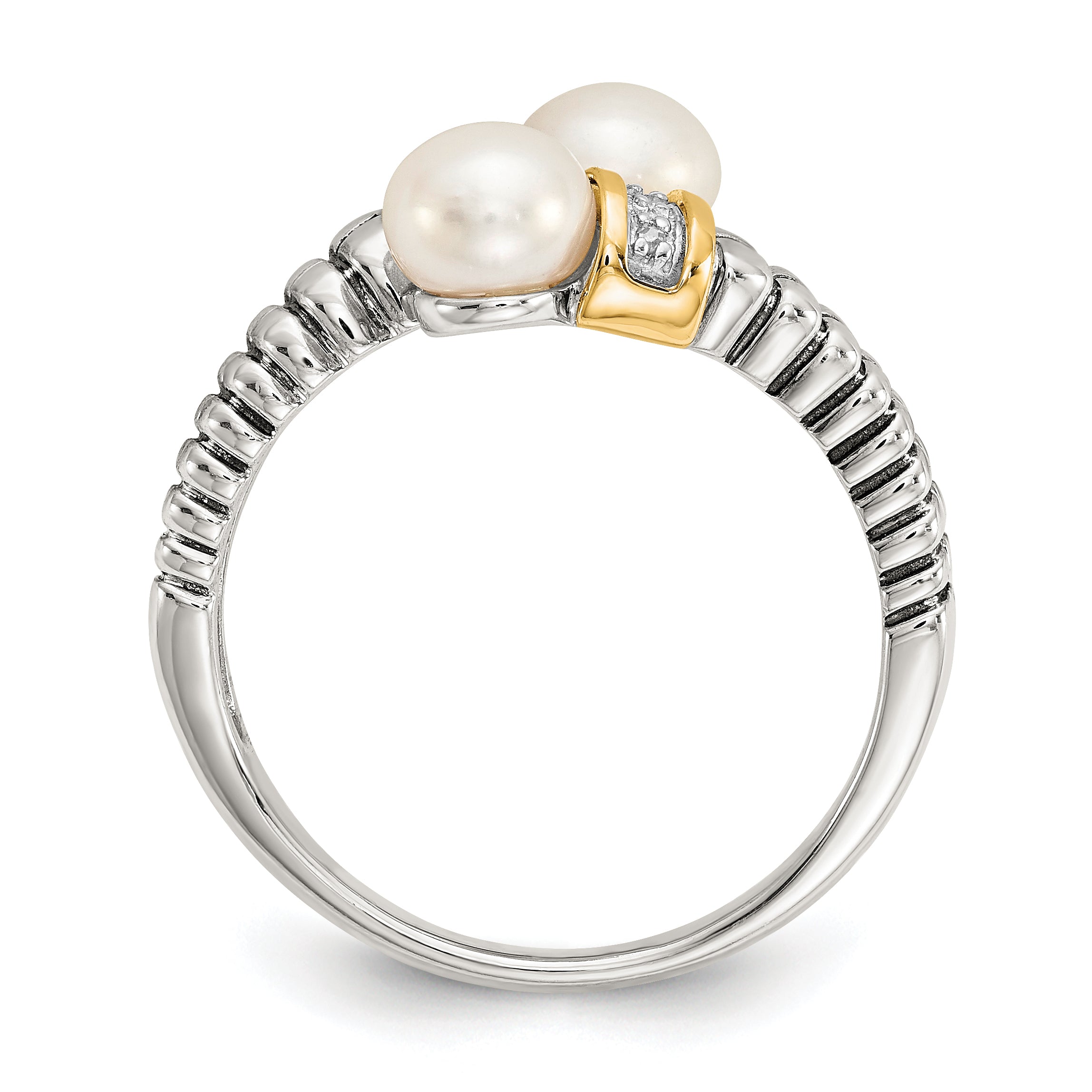 Shey Couture Sterling Silver with 14K Accent Antiqued 5.5-6mm Freshwater Cultured Pearl and Diamond By-PaSterling Silver Ring Secondary image