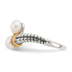 Shey Couture Sterling Silver with 14K Accent Antiqued 5.5-6mm Freshwater Cultured Pearl and Diamond By-PaSterling Silver Ring