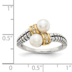 Shey Couture Sterling Silver with 14K Accent Antiqued 5.5-6mm Freshwater Cultured Pearl and Diamond By-PaSterling Silver Ring