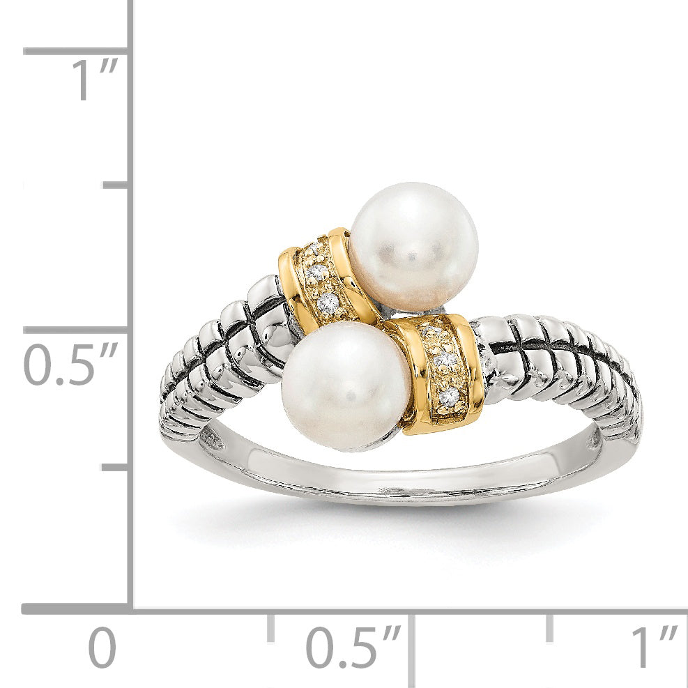 Shey Couture Sterling Silver with 14K Accent Antiqued 5.5-6mm Freshwater Cultured Pearl and Diamond By-PaSterling Silver Ring