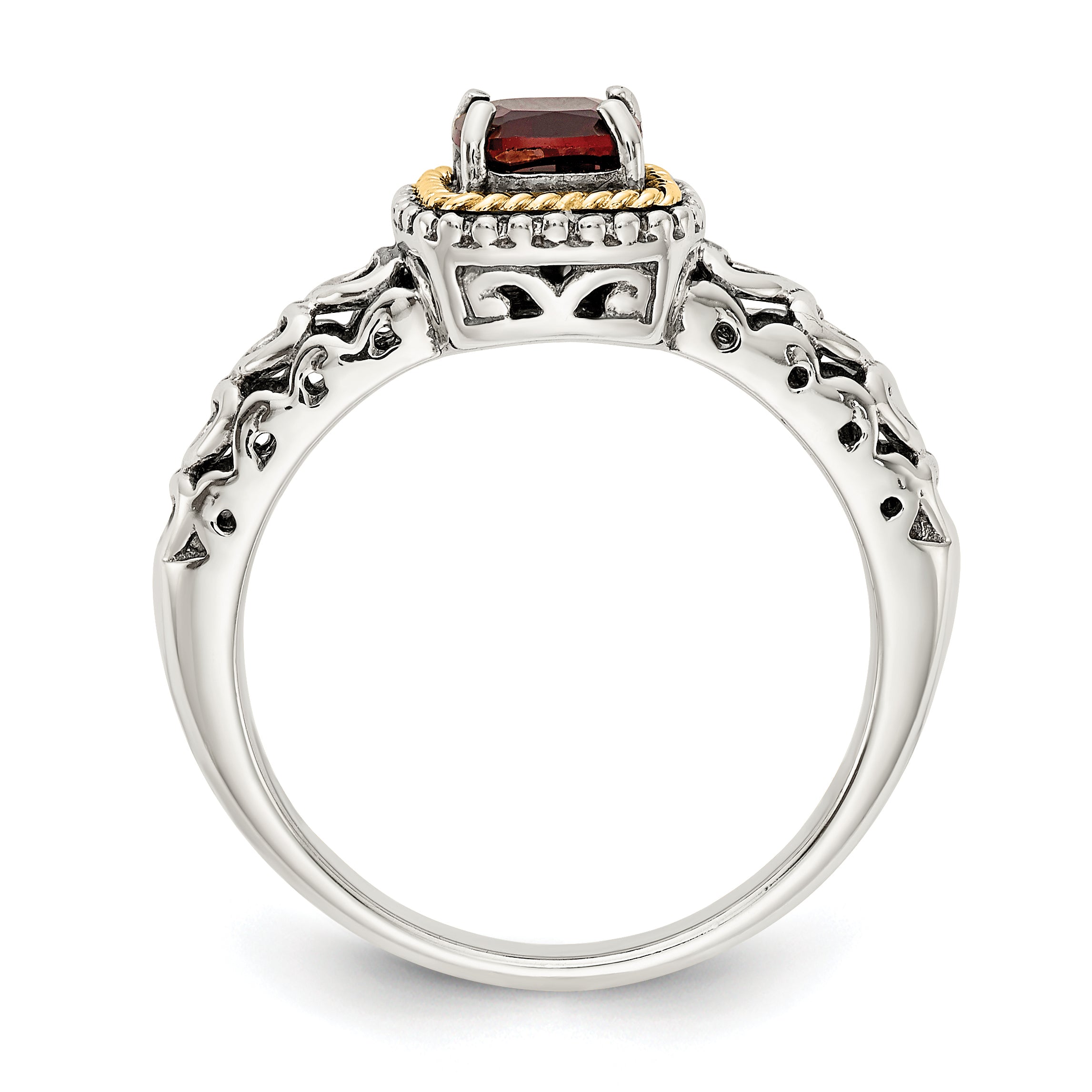 Shey Couture Sterling Silver with 14K Accent Antiqued Cushion Garnet Ring Secondary image