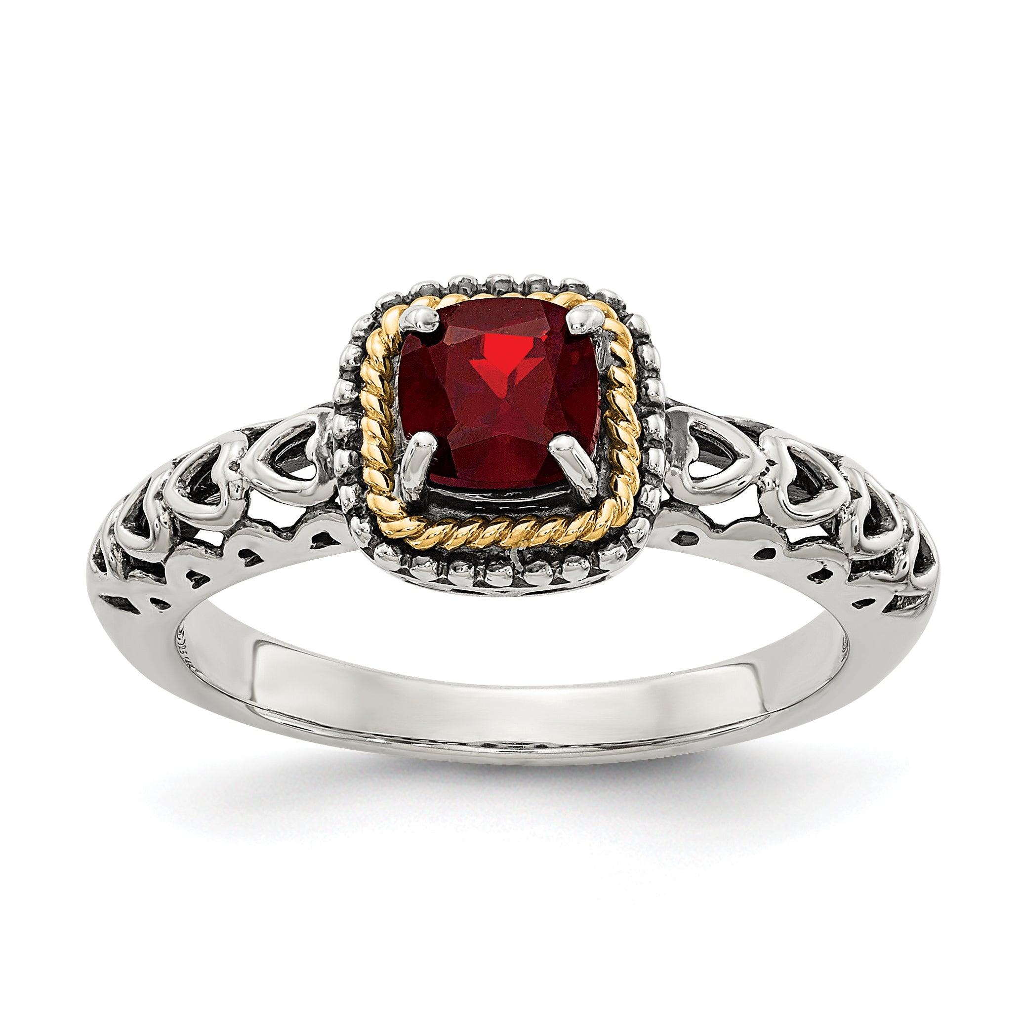 Shey Couture Sterling Silver with 14K Accent Antiqued Cushion Garnet Ring Main image