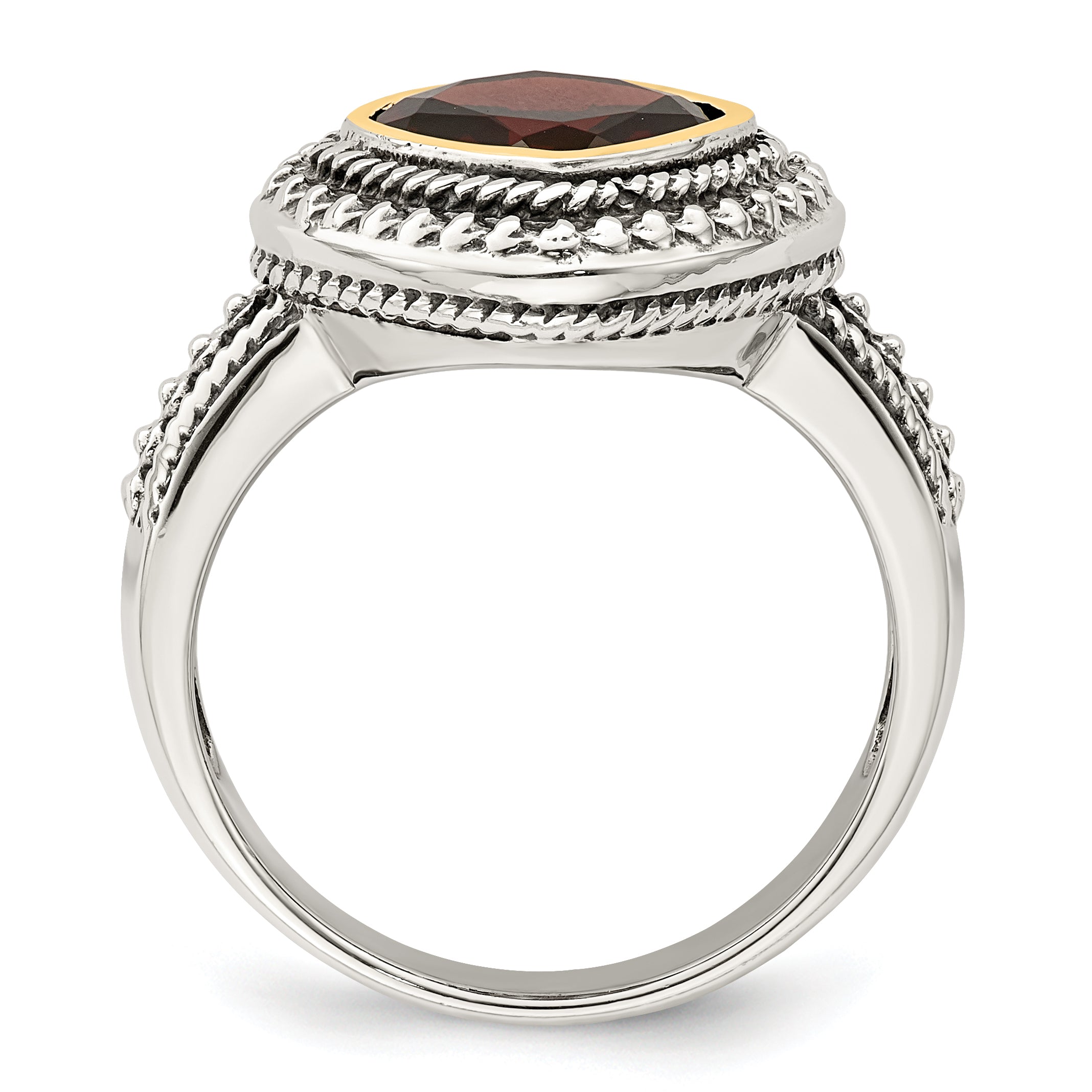 Shey Couture Sterling Silver with 14K Accent Antiqued Cushion Bezel Garnet Ring Secondary image