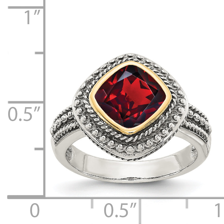 Shey Couture Sterling Silver with 14K Accent Antiqued Cushion Bezel Garnet Ring