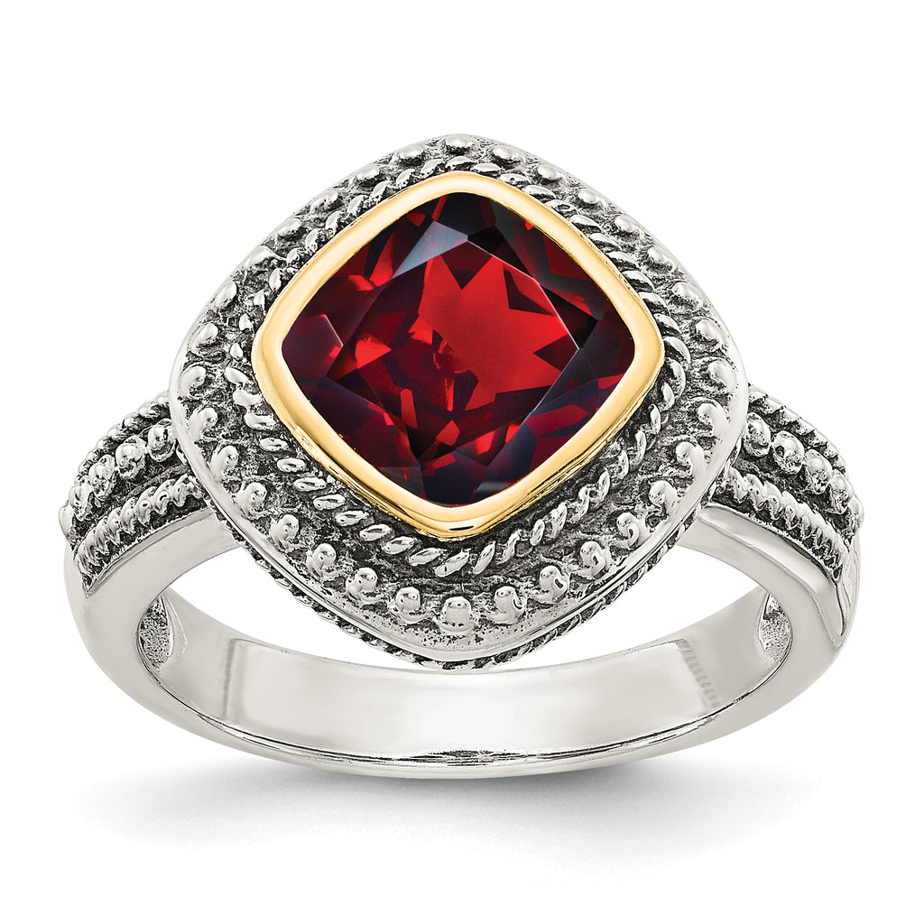 Shey Couture Sterling Silver with 14K Accent Antiqued Cushion Bezel Garnet Ring