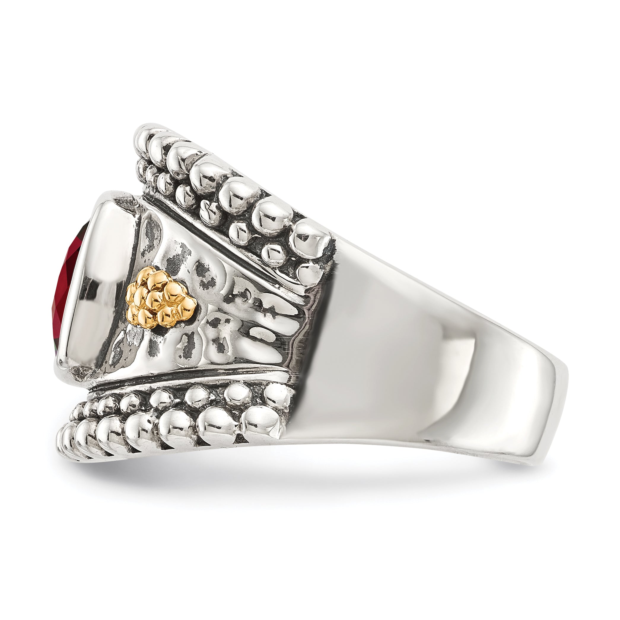 Shey Couture Sterling Silver with 14K Accent Antiqued Cushion Bezel Garnet Ring Main image