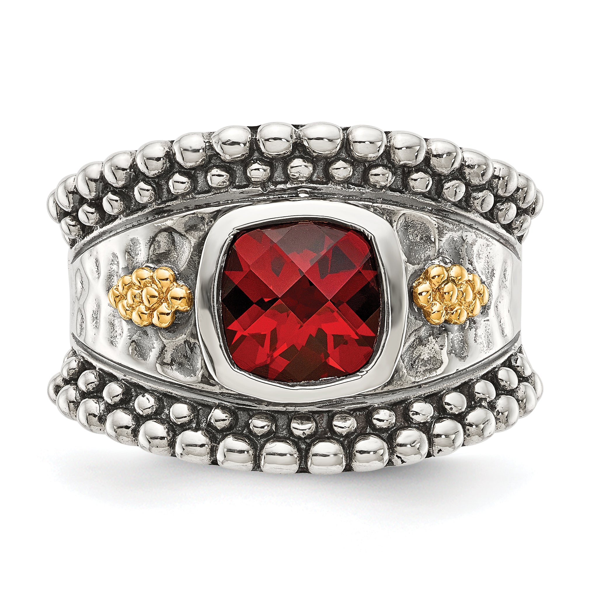 Shey Couture Sterling Silver with 14K Accent Antiqued Cushion Bezel Garnet Ring Secondary image