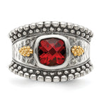 Shey Couture Sterling Silver with 14K Accent Antiqued Cushion Bezel Garnet Ring