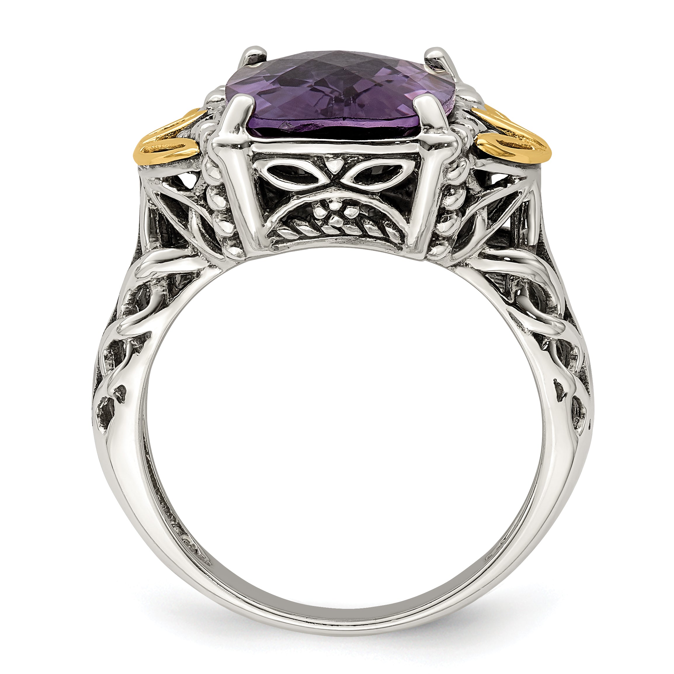 Shey Couture Sterling Silver with 14K Accent Antiqued Cushion Amethyst Ring Secondary image