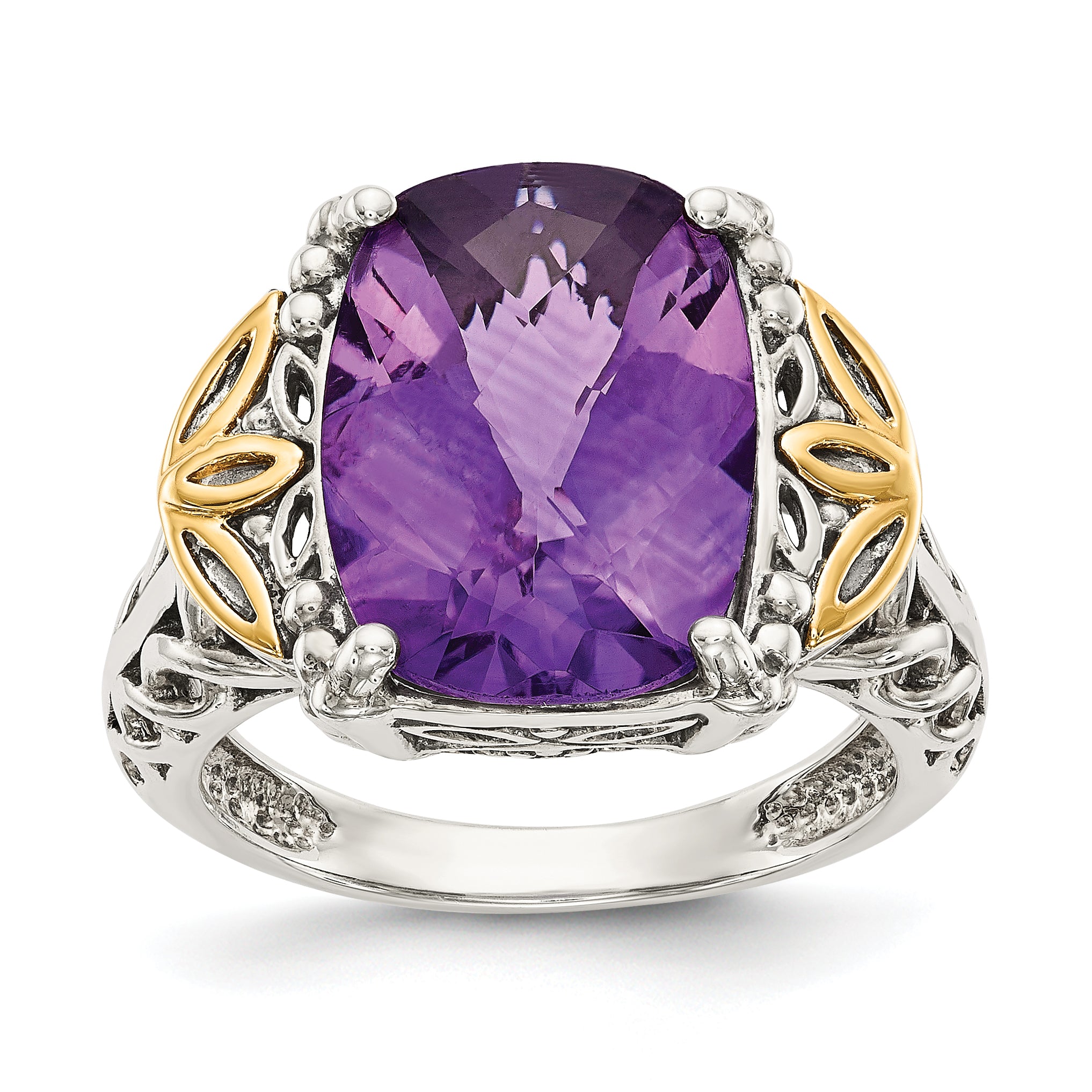 Shey Couture Sterling Silver with 14K Accent Antiqued Cushion Amethyst Ring Main image