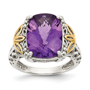 Shey Couture Sterling Silver with 14K Accent Antiqued Cushion Amethyst Ring - Sophia Jewelers