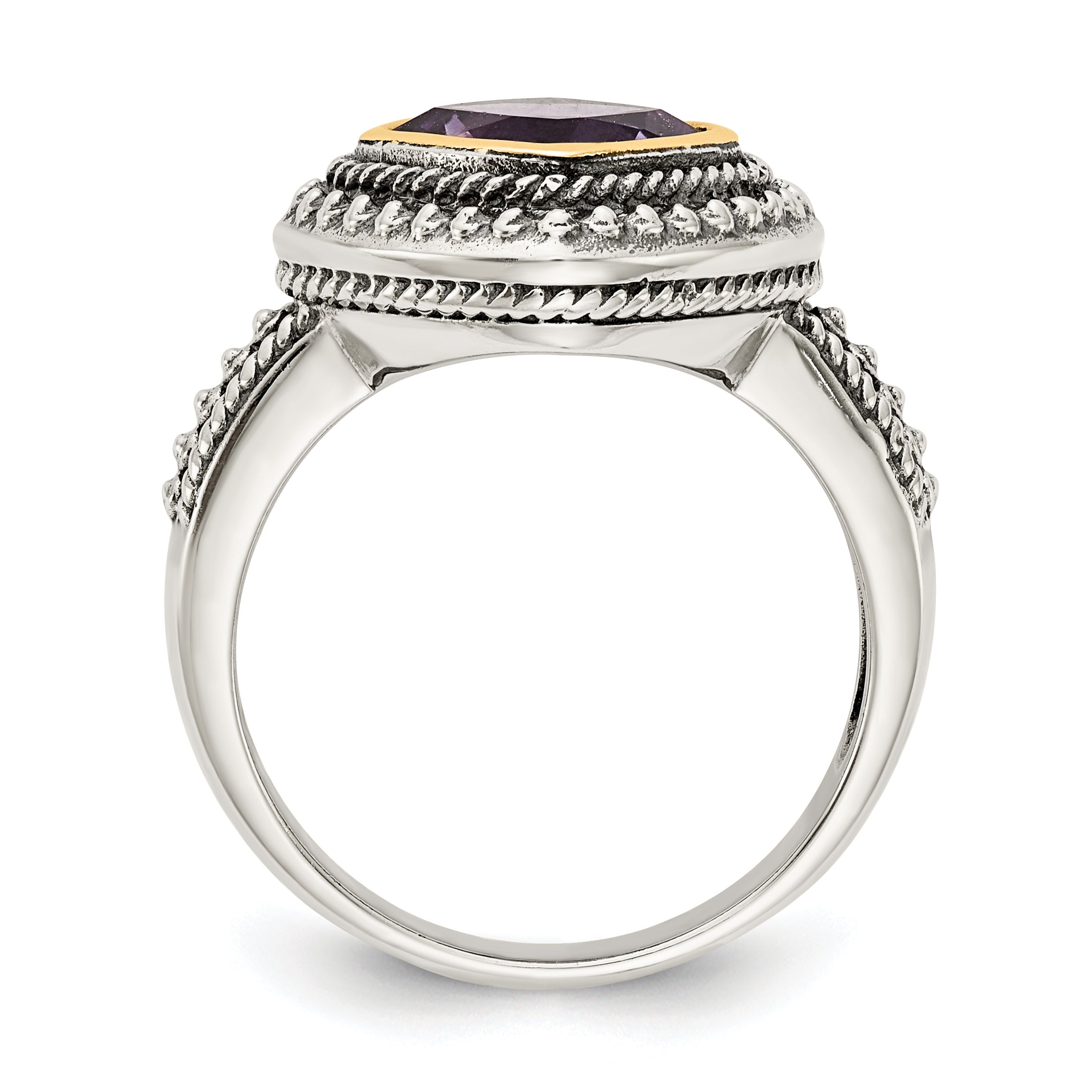 Shey Couture Sterling Silver with 14K Accent Antiqued Cushion Bezel Amethyst Ring Secondary image