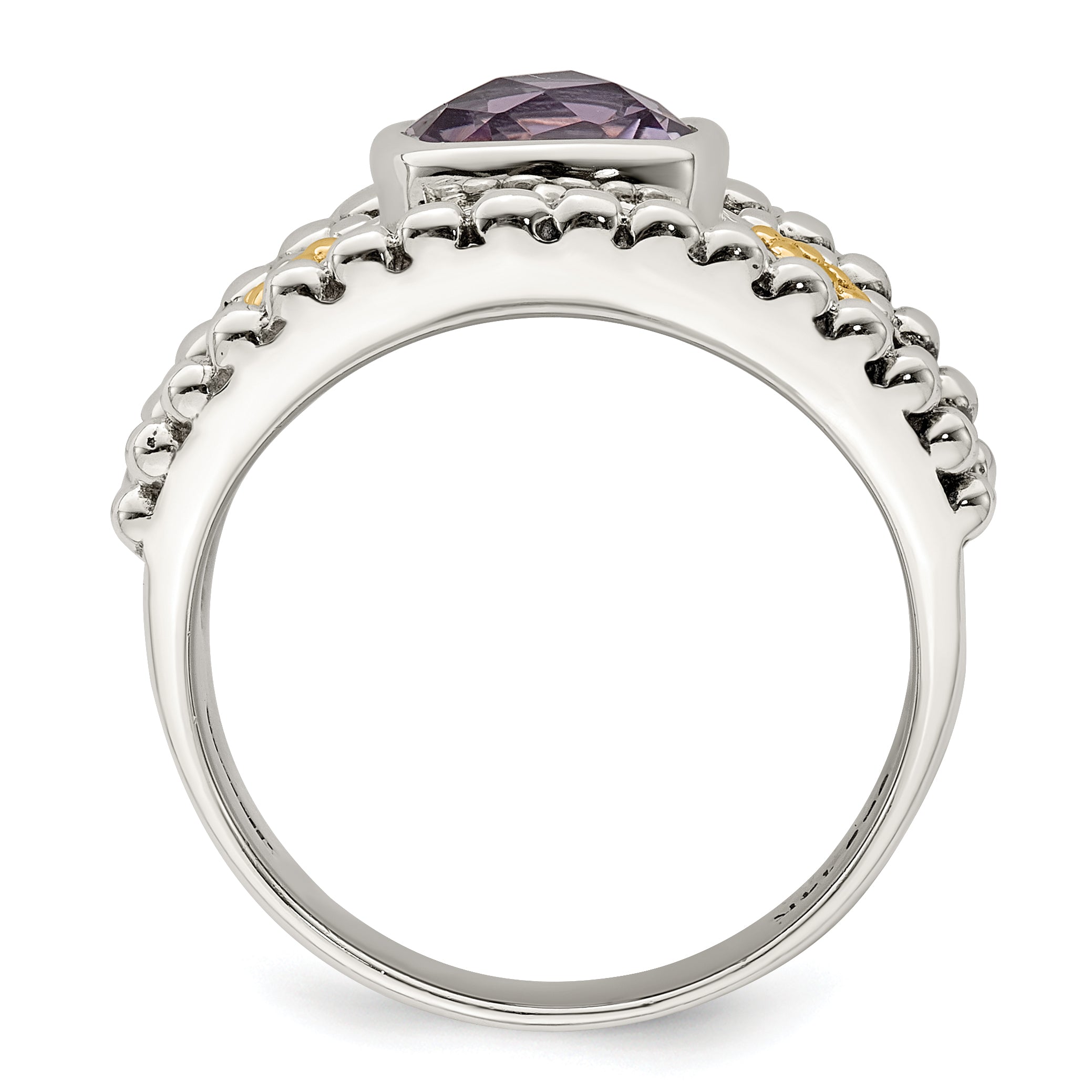 Shey Couture Sterling Silver with 14K Accent Antiqued Checkerboard-cut Cushion Bezel Amethyst Ring Secondary image