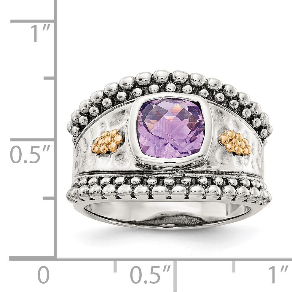 Shey Couture Sterling Silver with 14K Accent Antiqued Checkerboard-cut Cushion Bezel Amethyst Ring