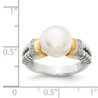 Shey Couture Sterling Silver with 14K Accent Antiqued Diamond and 9.5-10mm Freshwater Cultured Pearl Ring